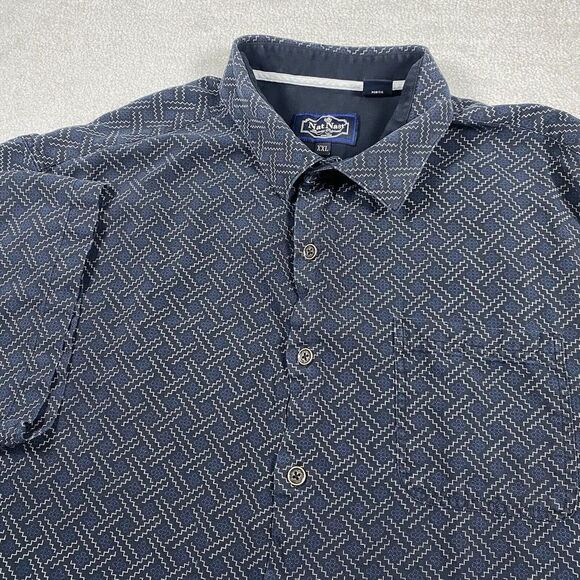 Nat Nast Luxury Originals Button Up‎ Shirt Mens 2XL Blue Geometric Silk Blend - Picture 1 of 5